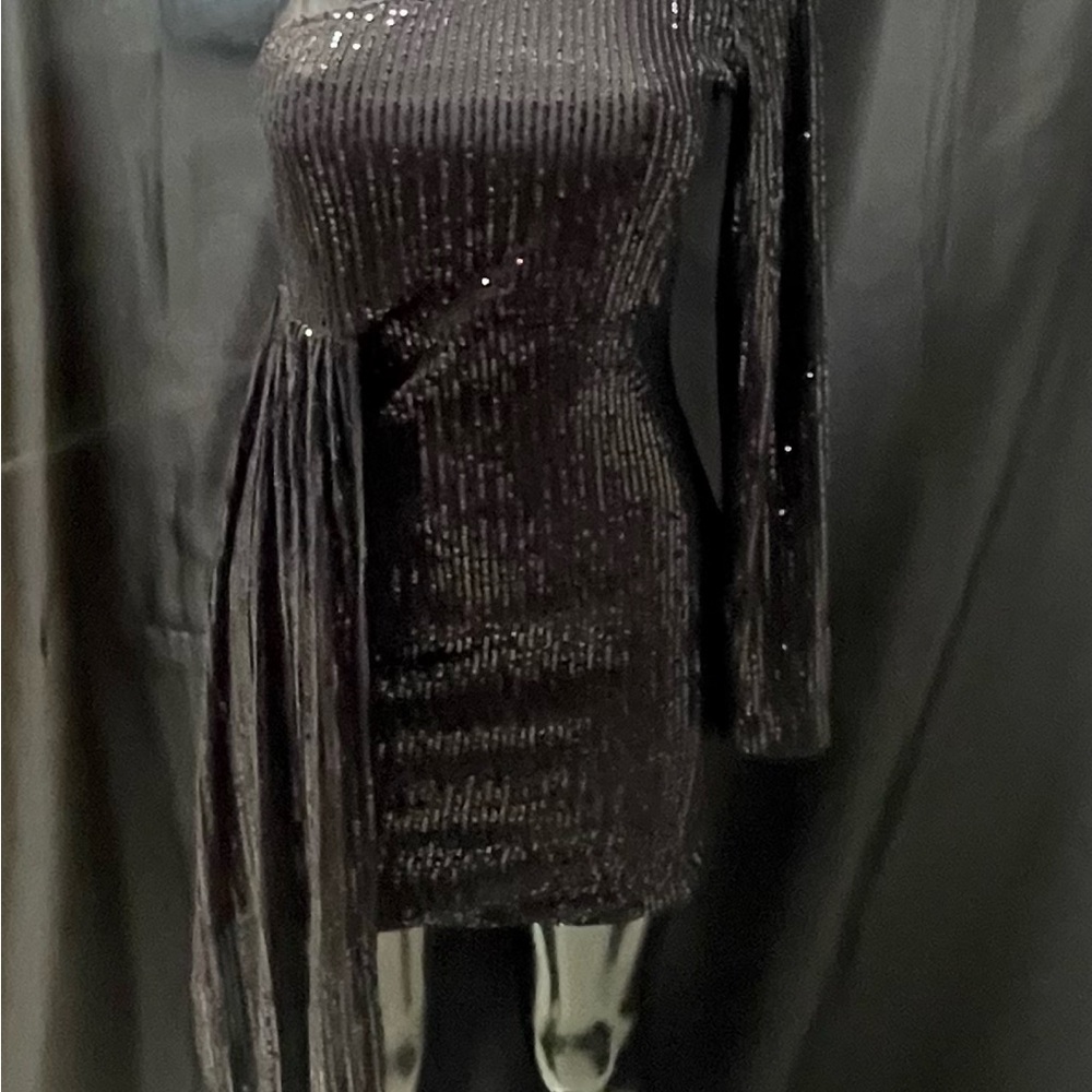 SHEIN Black One Shoulder Sequin Dress